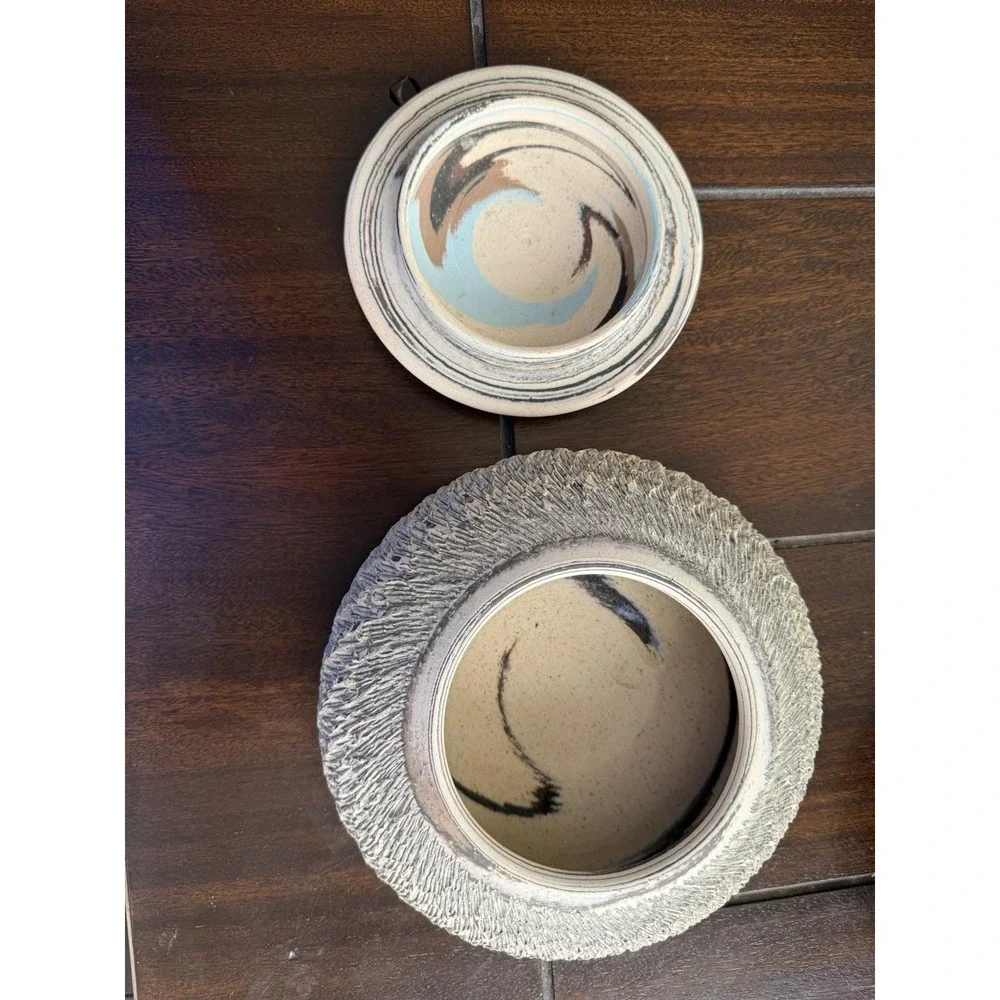 Paula Jean Peterson Studio Vintage Pottery Bowl w/Covered Lid Signed Dated 1995